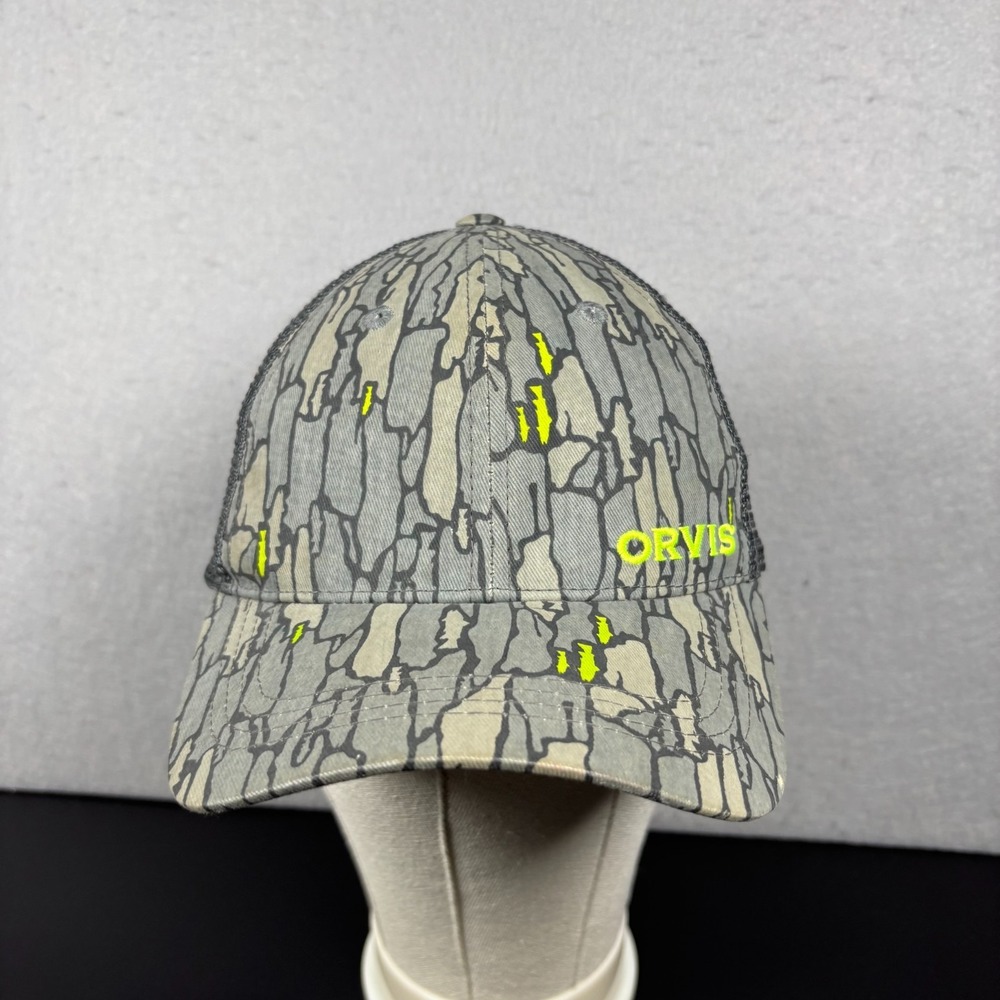 Orvis Men's Trucker Hat Gray Tree Bark Camo Snapback Cap Cotton Adult Size OSFM